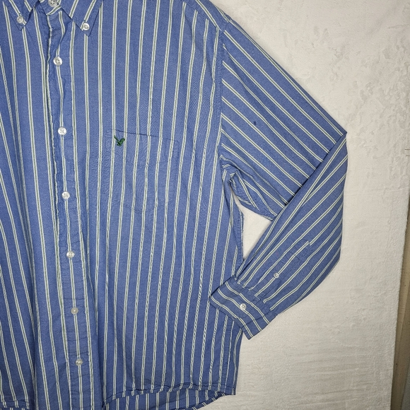 American Eagle Dress Shirt XL Blue/Green/White Striped Long Sleeve Button Up - Picture 5 of 14